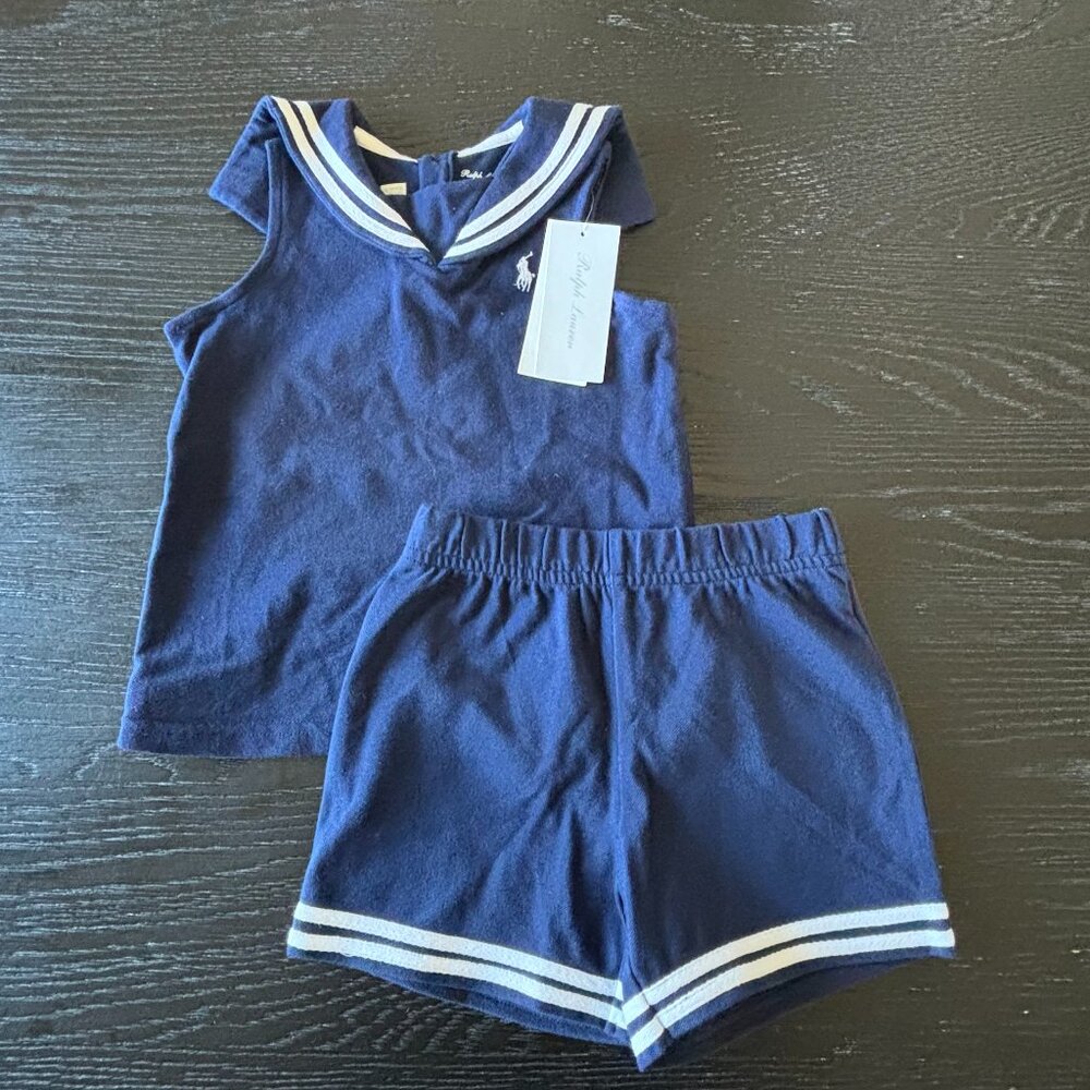 Ralph Lauren Navy and White Striped Sailor Short Set